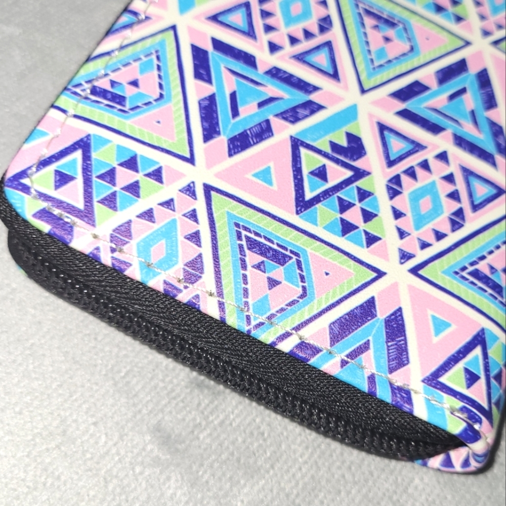 Geometric Patterned Zip-Around Wallet - Picture 12 of 16